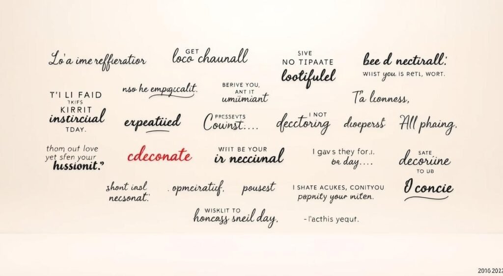 A stunning collection of inspirational phrases, artfully arranged against a serene, minimalist backdrop. The phrases are displayed in a variety of elegant, hand-drawn typefaces, each one carefully curated to evoke a sense of motivation and resilience. The layout is clean and visually striking, with the phrases floating effortlessly against a soft, neutral color palette that exudes a sense of tranquility and focus. Subtle lighting and perspective create depth and dimension, drawing the viewer's eye through the composition. The overall mood is one of introspection and personal growth, inviting the viewer to reflect on the power of words to inspire and uplift. Uma coleção impressionante de frases inspiradoras, artisticamente dispostas em um cenário sereno e minimalista. As frases são exibidas em uma variedade de fontes elegantes, desenhadas à mão, cada uma cuidadosamente selecionada para evocar uma sensação de motivação e resiliência. O layout é limpo e visualmente marcante, com as frases flutuando suavemente sobre uma paleta de cores suaves e neutras que exala uma sensação de tranquilidade e foco. Iluminação e perspectiva sutis criam profundidade e dimensão, atraindo o olhar do observador através da composição. O clima geral é de introspecção e crescimento pessoal, convidando o observador a refletir sobre o poder das palavras para inspirar e elevar.