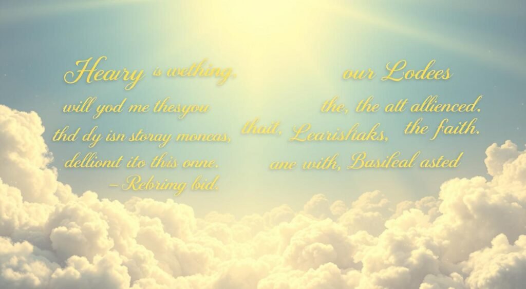 A serene scene of inspirational words floating amidst a heavenly, ethereal landscape. In the foreground, elegant, flowing cursive script forms uplifting phrases in a warm, golden hue, illuminated by a soft, diffused light. The middle ground features wispy, cloud-like formations in shades of white and pale blue, creating a sense of tranquility and contemplation. In the background, a luminous, azure sky stretches out, infusing the composition with a sense of boundless possibility and divine inspiration. The overall mood is one of spiritual rejuvenation and a rekindling of faith. A serene scene of inspirational words floating amidst a heavenly, ethereal landscape. In the foreground, elegant, flowing cursive script forms uplifting phrases in a warm, golden hue, illuminated by a soft, diffused light. The middle ground features wispy, cloud-like formations in shades of white and pale blue, creating a sense of tranquility and contemplation. In the background, a luminous, azure sky stretches out, infusing the composition with a sense of boundless possibility and divine inspiration. The overall mood is one of spiritual rejuvenation and a rekindling of faith.