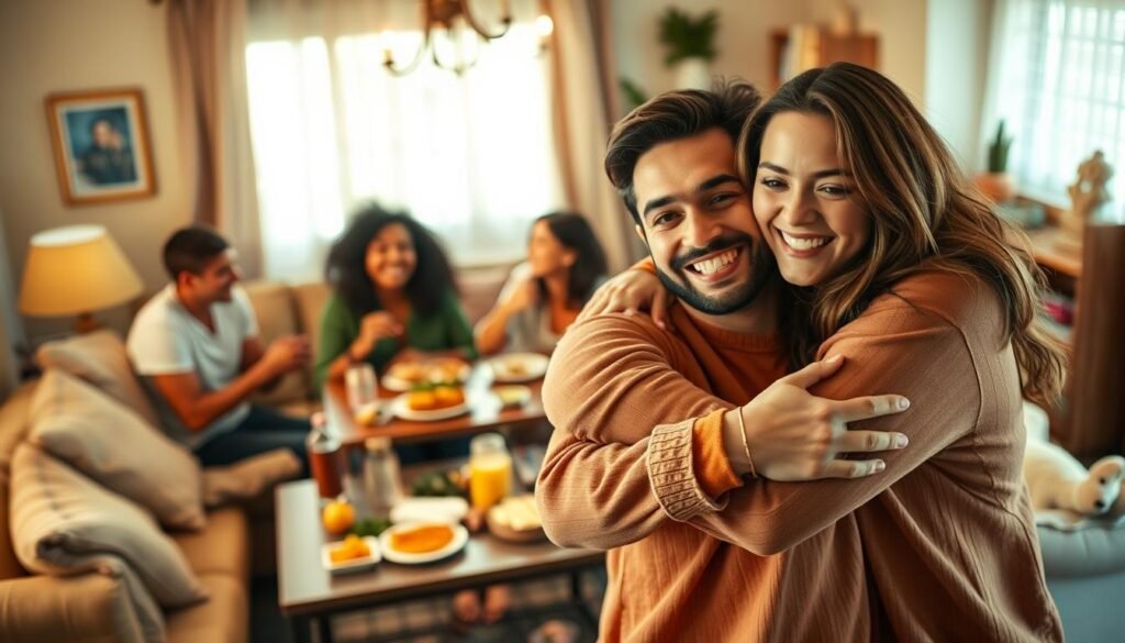 A warm, vibrant scene of friends gathered together, celebrating their bond. In the foreground, two friends embrace, their expressions radiating genuine warmth and joy. The middle ground features a group of friends laughing and sharing a meal, their faces aglow with the soft, natural lighting. In the background, a cozy, inviting living space with plush furnishings and personal mementos, creating a sense of comfort and camaraderie. The overall atmosphere is one of genuine connection, camaraderie, and the cherished value of friendship. Soft, diffused lighting casts a gentle, soothing glow over the entire scene, heightening the sense of intimacy and appreciation. A warm, vibrant scene of friends gathered together, celebrating their bond. In the foreground, two friends embrace, their expressions radiating genuine warmth and joy. The middle ground features a group of friends laughing and sharing a meal, their faces aglow with the soft, natural lighting. In the background, a cozy, inviting living space with plush furnishings and personal mementos, creating a sense of comfort and camaraderie. The overall atmosphere is one of genuine connection, camaraderie, and the cherished value of friendship. Soft, diffused lighting casts a gentle, soothing glow over the entire scene, heightening the sense of intimacy and appreciation.