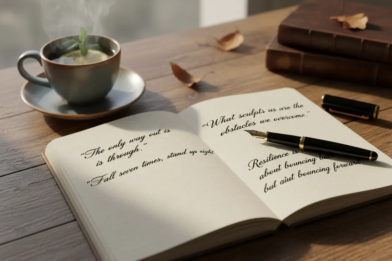 Caderno de Frases Inspiradoras Frases de superação e força escritas em um caderno.