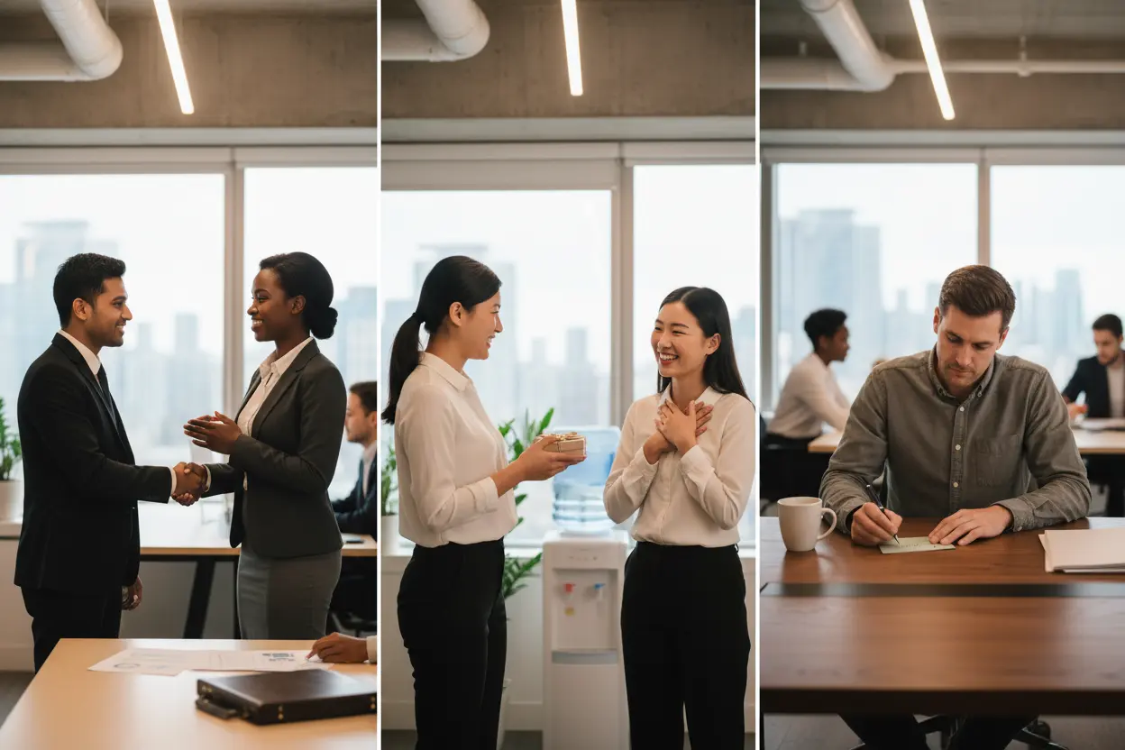 Profissionais expressando gratidão em diferentes ocasiões.