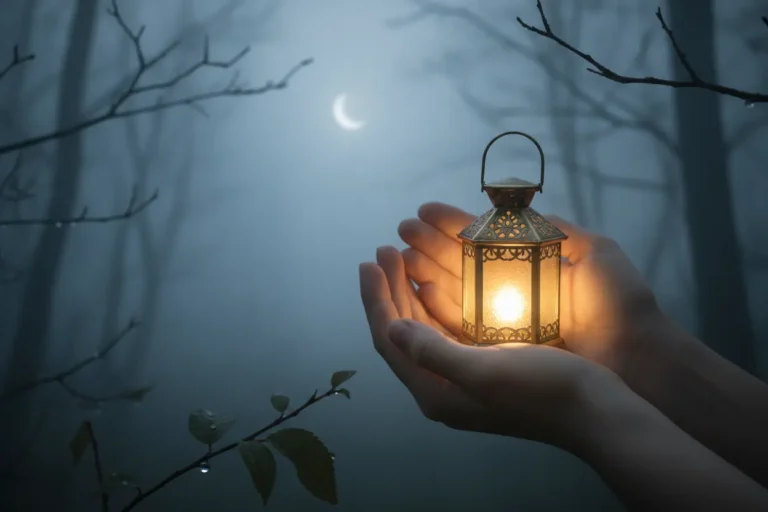 Mãos segurando lanterna, simbolizando conforto.