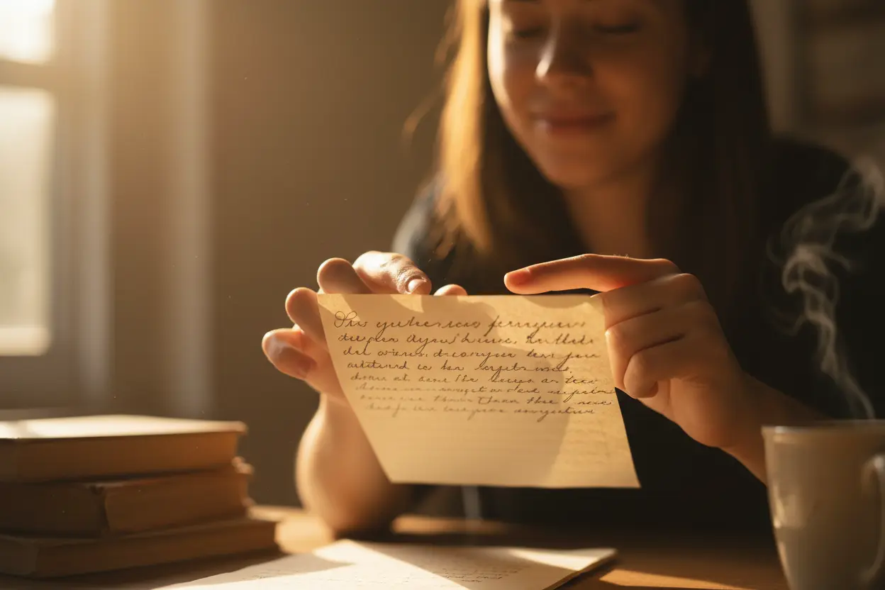 Pessoa lendo mensagens de conforto para luto.