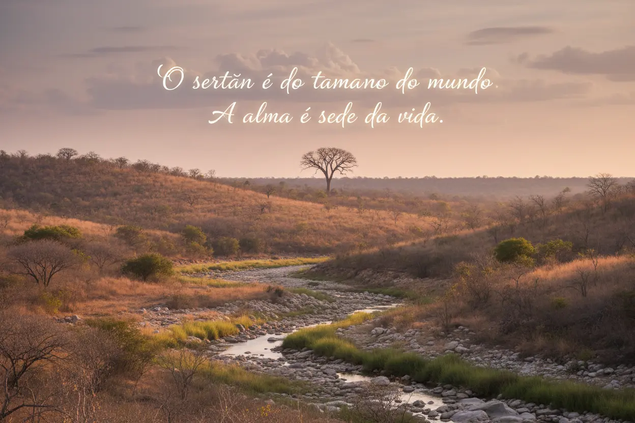 A imagem retrata um horizonte vasto ao pôr do sol, simbolizando a amplitude da alma humana e a serenidade da reflexão.