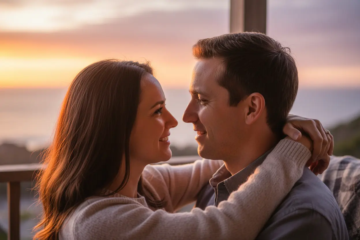 Casal abraçado com carinho para legendas para fotos com marido apaixonadas