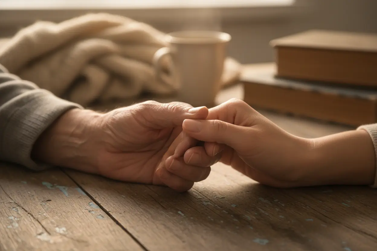 Mãos de diferentes gerações unidas, representando a sabedoria do amor e dos relacionamentos. frases de sabedoria para a vida.