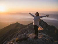 A person on top of a mountain, symbolizing the freedom of not trying to please everyone.