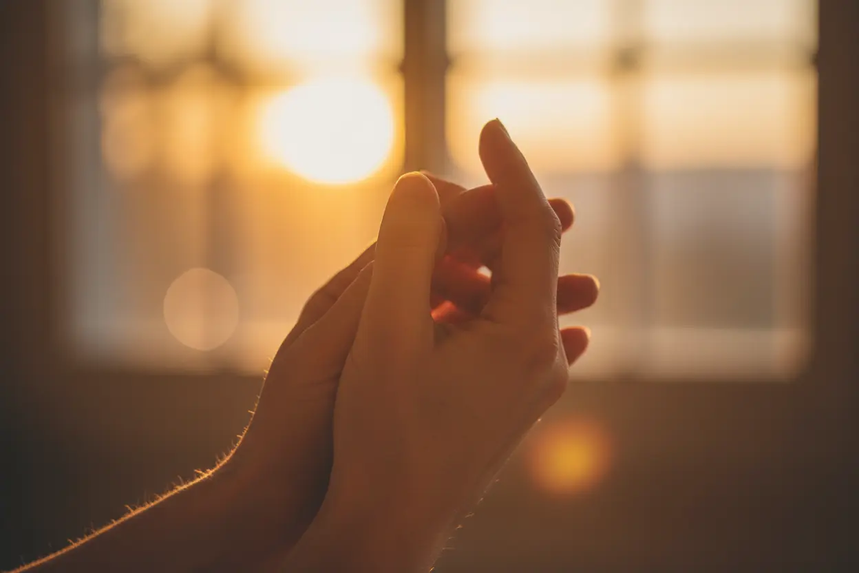 Mãos em gesto de contemplação, ilustrando que o silêncio é a melhor resposta.